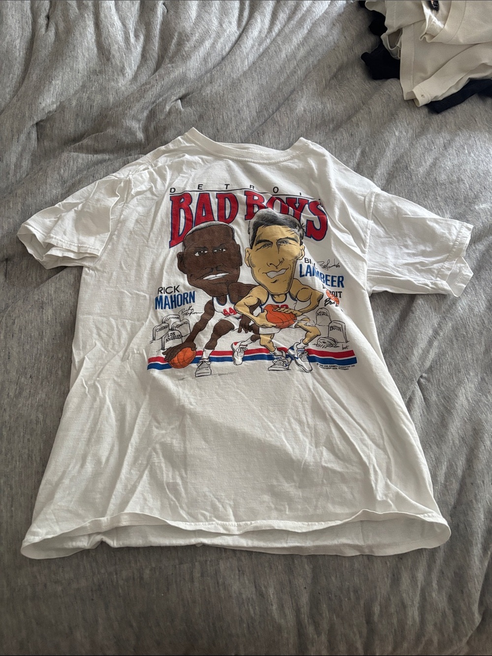 Detroit Bad Boys Graphic Tee - White with Red & Blue Print